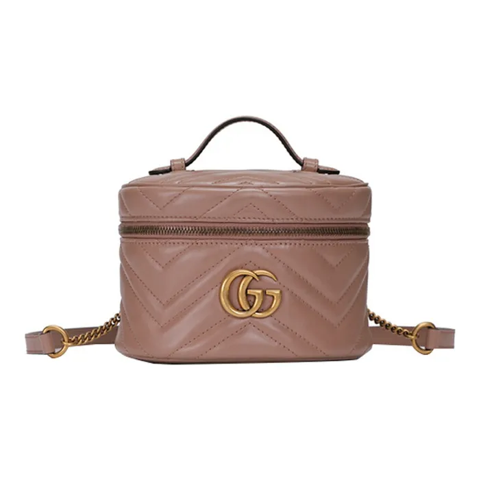 GUCCI Marmont Quilted Leather Makeup Bag Handbag Backpack Mini Women's Dark Pink