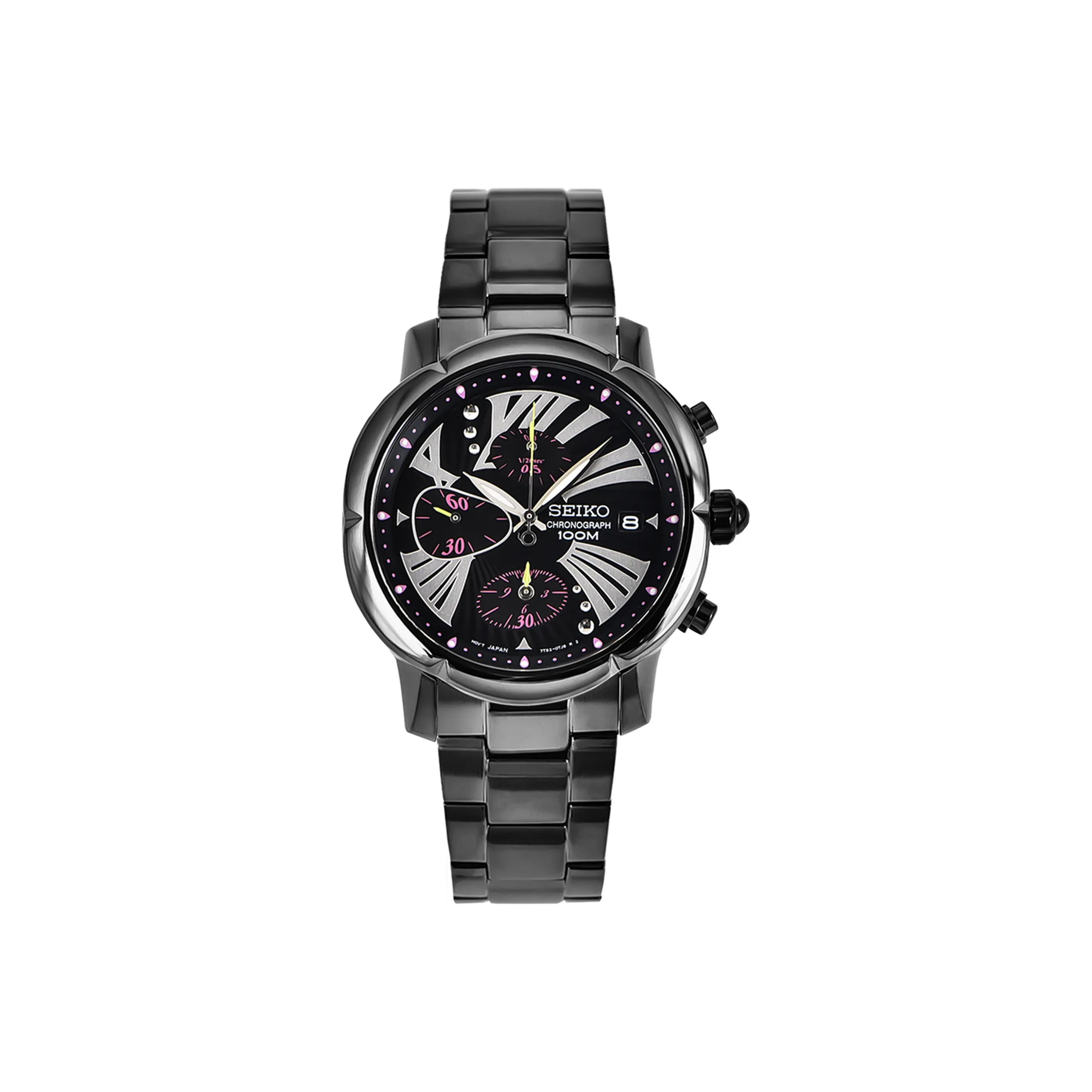 SEIKO Кварцевый механизм нержавеющая сталь ремешок с ионным покрытием часы 37,2 мм женский черный циферблат