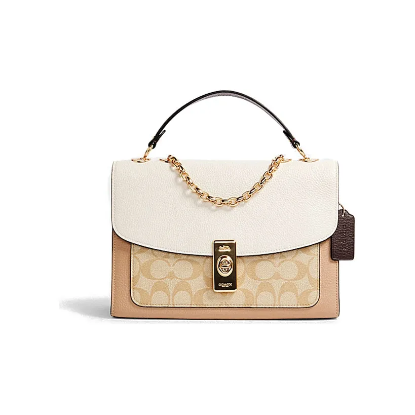 COACH Lane Canvas With Leather Flap Bag, Chain Bag, Crossbody Bag, Shoulder Bag Medium Size Women's