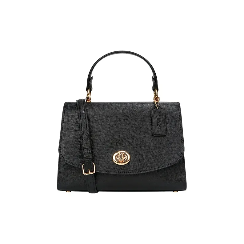 COACH Tilly Cross-Stitch Leather Handbag Shoulder Bag Crossbody Bag Medium Size Women's Black