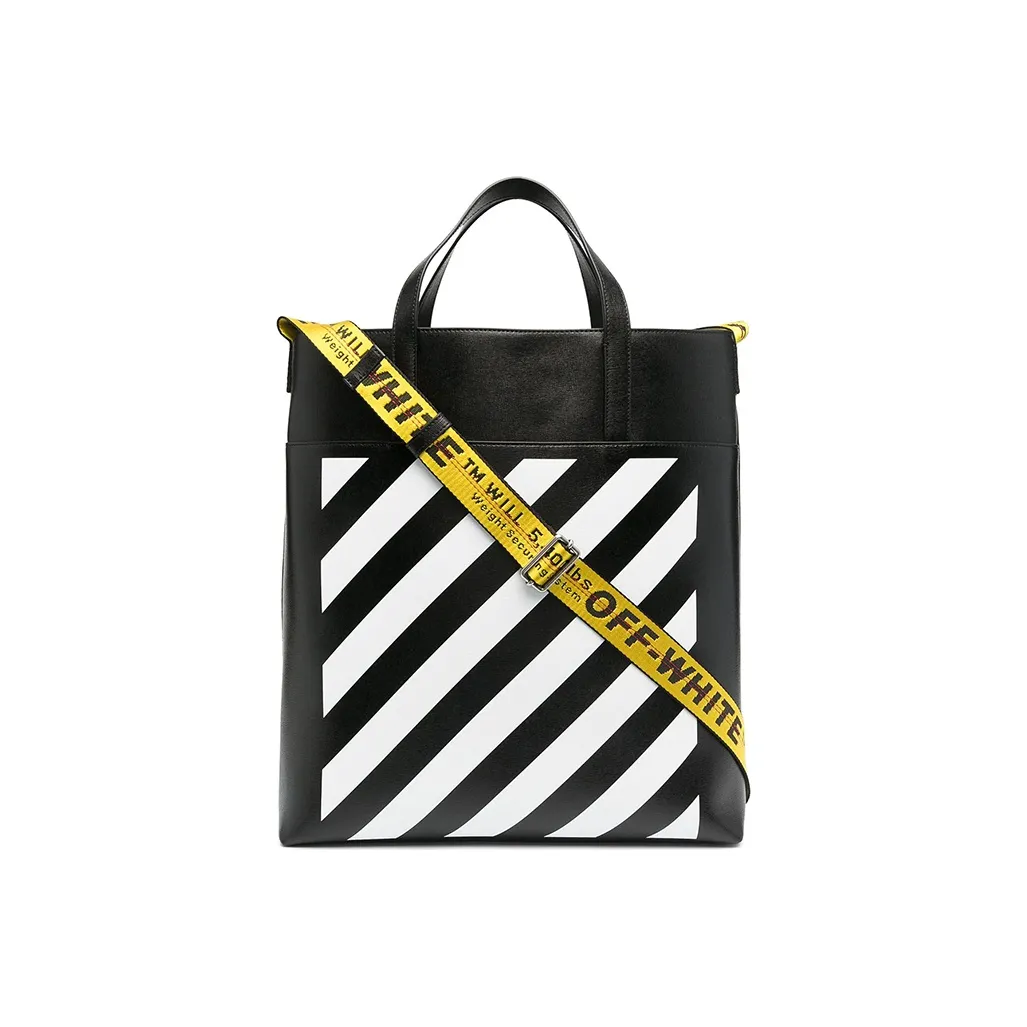 OFF WHITE Diag Striped Industrial Belt Strap Tote Black/White