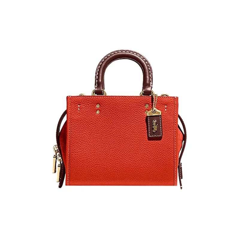 COACH Rogue Cow Leather Handbag, Shoulder Bag, Crossbody Bag Regular Women's Orange Red