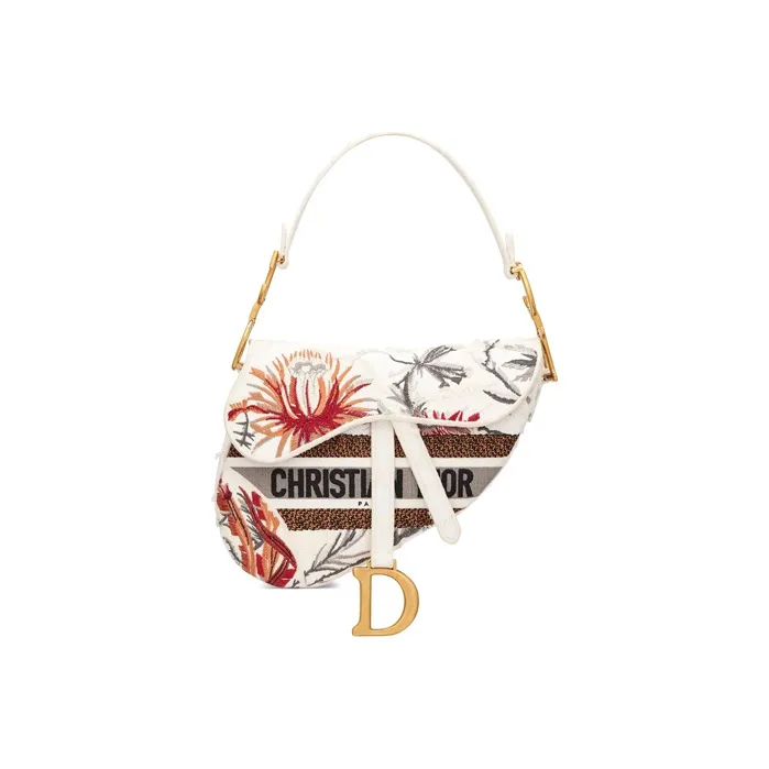 DIOR Saddle Embroidery Saddle Bag, Shoulder Bag, Handbag Women's White