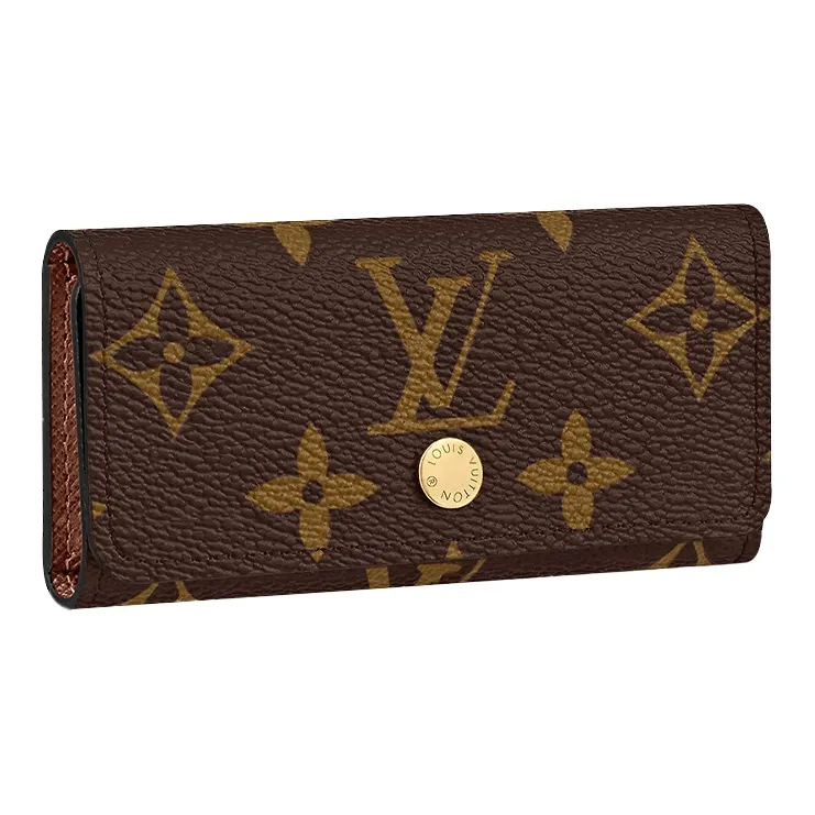 LOUIS VUITTON 4 Key Holder Coated Canvas With Calfskin Key Pouch Regular Women's Brown