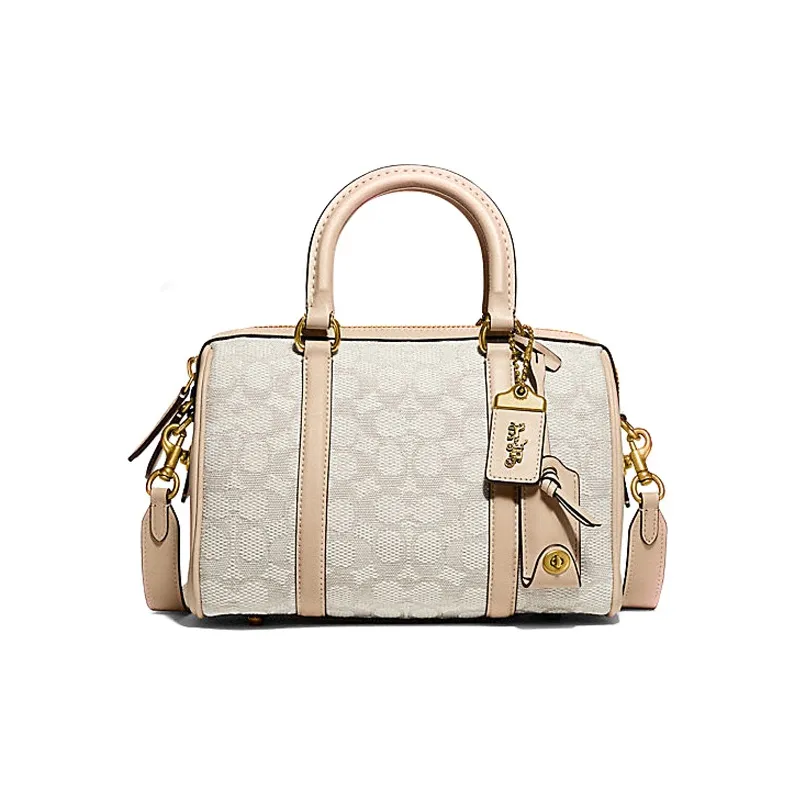 COACH Жаккардовая ткань с коровьей кожей сумка Boston сумка через плечо среднего размера женская розовая