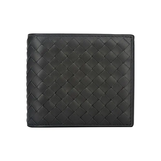Bottega Veneta Calfskin Card Holder Wallet Men's Gray Green