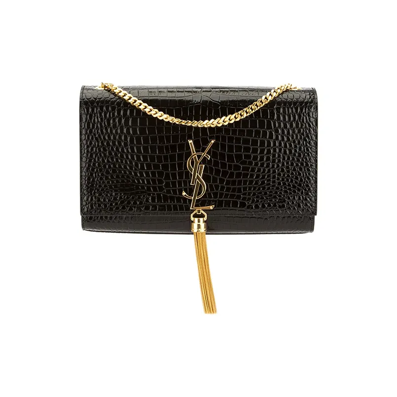 SAINT LAURENT KATE Shiny Cow Leather Fringe Bag, Shoulder Bag, Crossbody Bag Women's Black