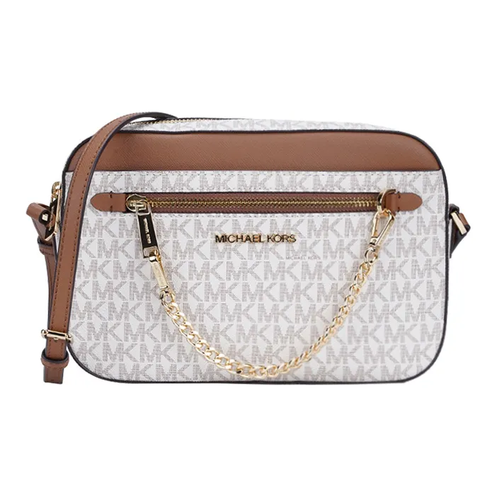MICHAEL KORS Cow Leather Patchwork PVC Camera bags inflation Crossbody Bag Glass Bag Large Size Women's Vanilla