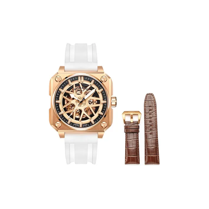 ROMAGO Extreme Collection Automatic Mechanical Movement Unisex Watch 46mm Cut Out Dial Steel Watch Case Rubber Strap