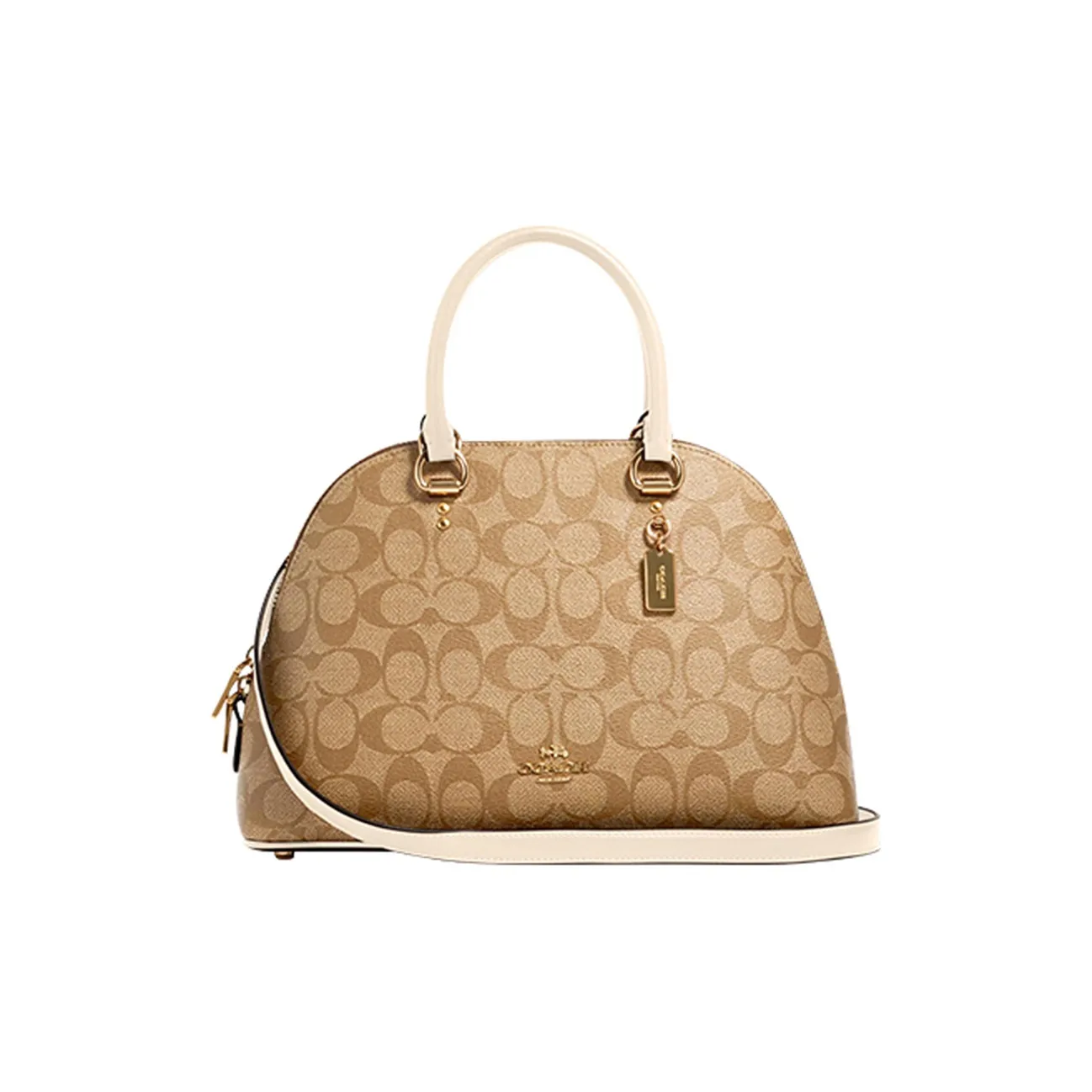 COACH Katy Canvas With Leather Dome Bag One Shoulder Handbag Large Size Women's Khaki