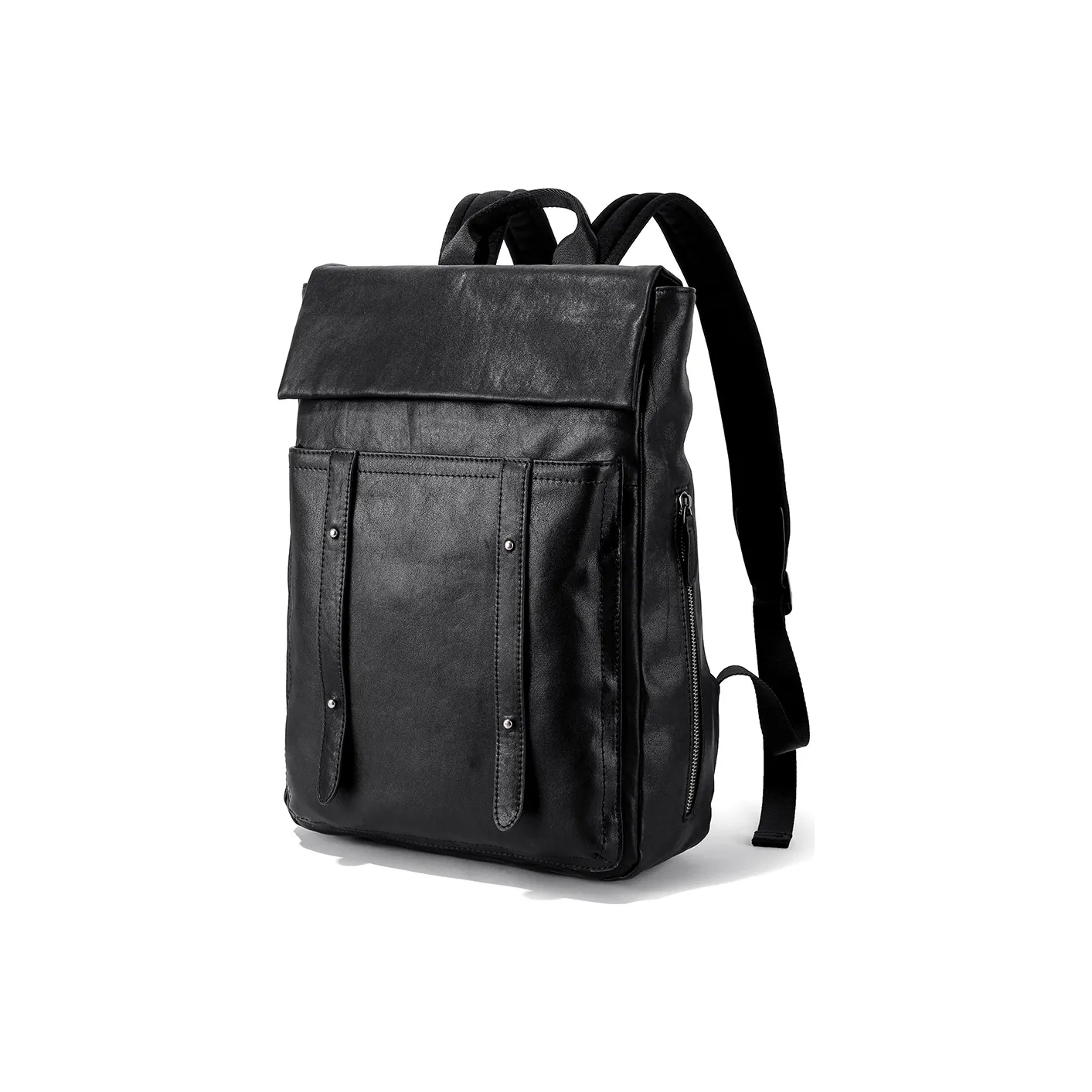 Ace Paul Top Grain Cow Leather Laptop Backpack Large Size Unisex Cool Black