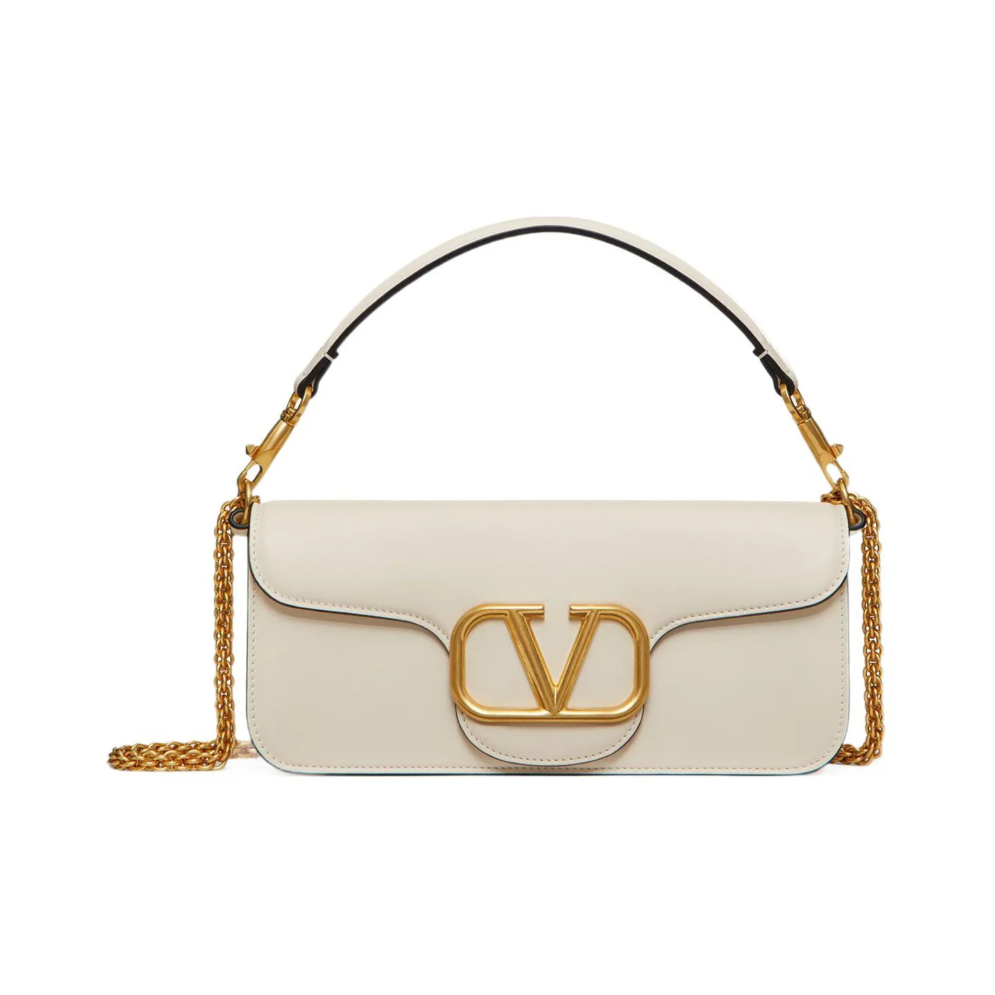 Valentino Locò Calfskin Shoulder Bag, Crossbody Bag, Handbag Regular Women's Ivory White