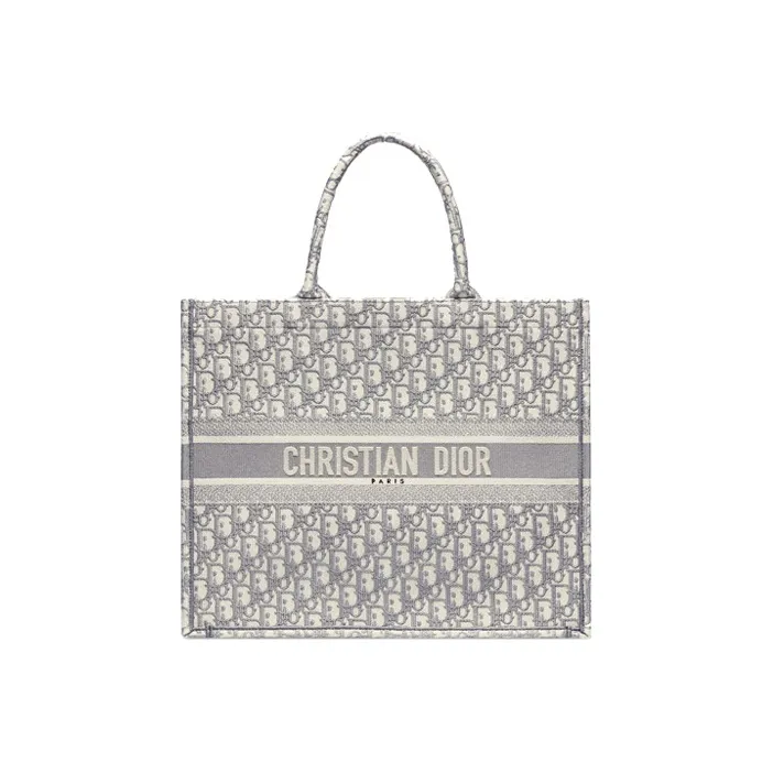 DIOR BookTote Embroidery Tote Bag Shopping Bag Shoulder Bag Handbag Large Size Women's Gray