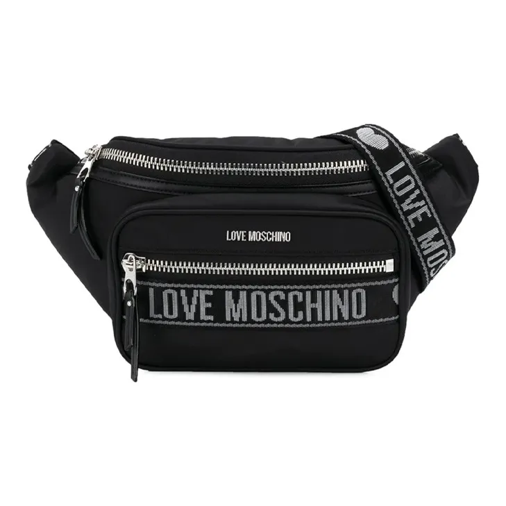 MOSCHINO Nylon Fabric Crossbody Bag Fanny Pack Women's Black