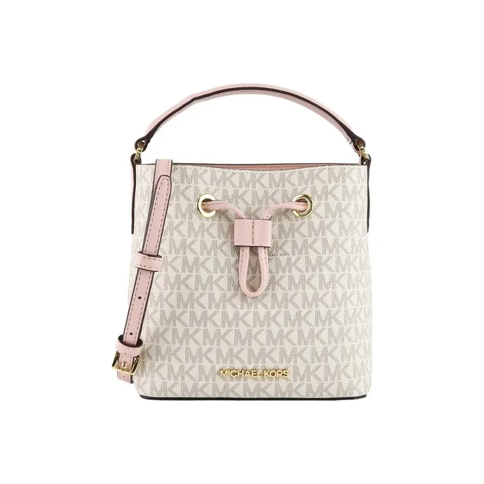 MICHAEL KORS Suri Leather Bucket Bag, Handbag, Shoulder Bag, Crossbody Bag Trumpets Women's Vanilla & Pink