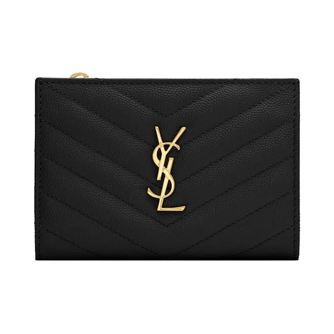 SAINT LAURENT Monogram Cow Leather Wallet Women's Black