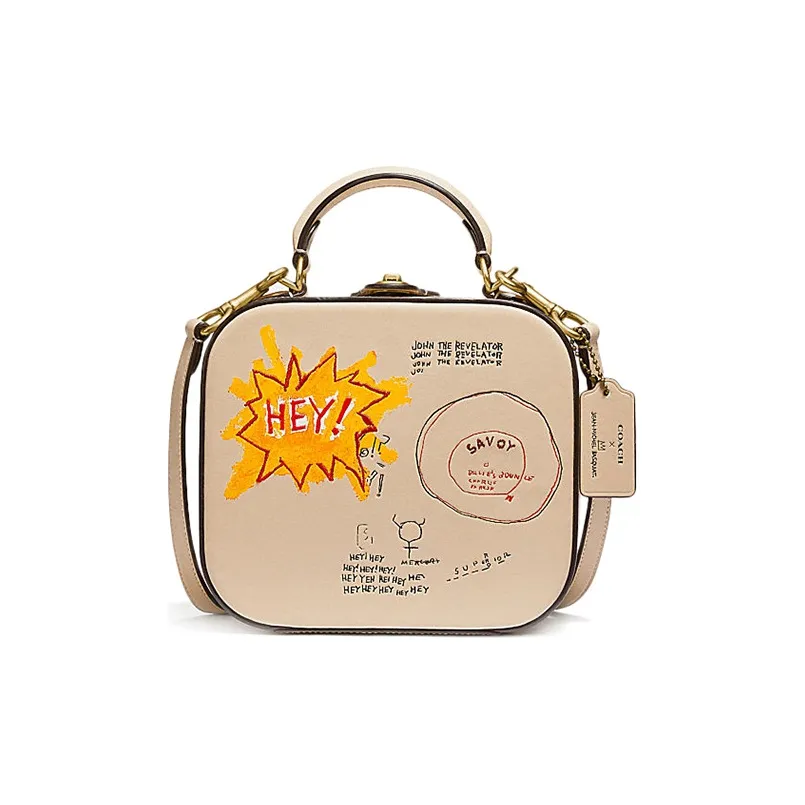 COACH Solid Color Leather Square Handbag Shoulder Bag Women's Ivory White
