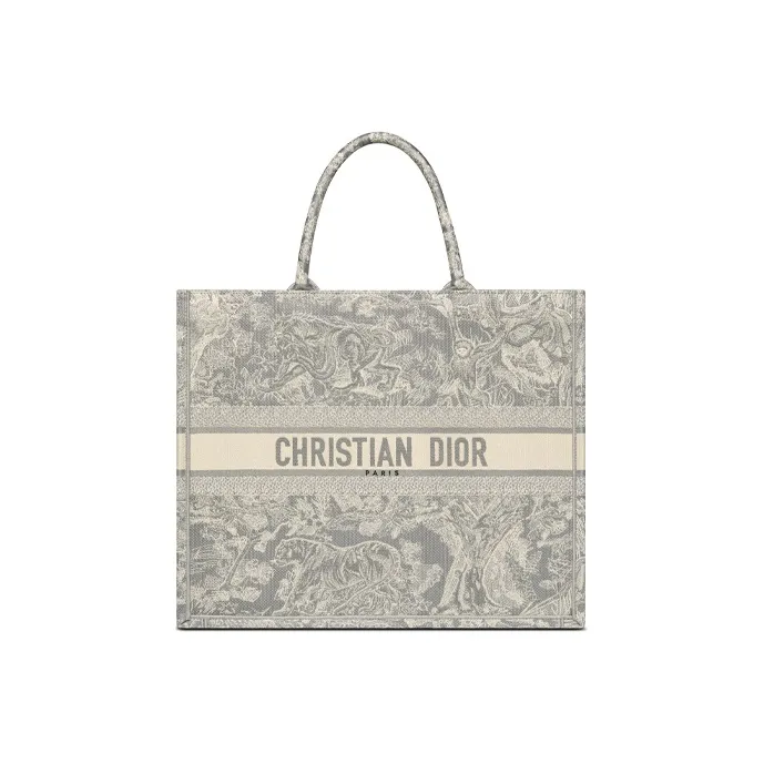 DIOR BookTote Embroidery Tote Bag Shopping Bag Handbag Large Size Women's Gray