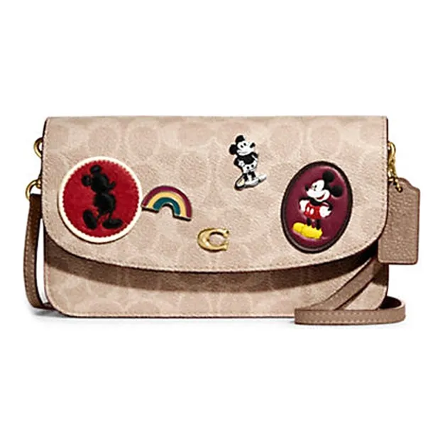 COACH Disney Mickey Collaboration Hayden Canvas With Leather Crossbody Bag Trumpets Women's Milk Tea