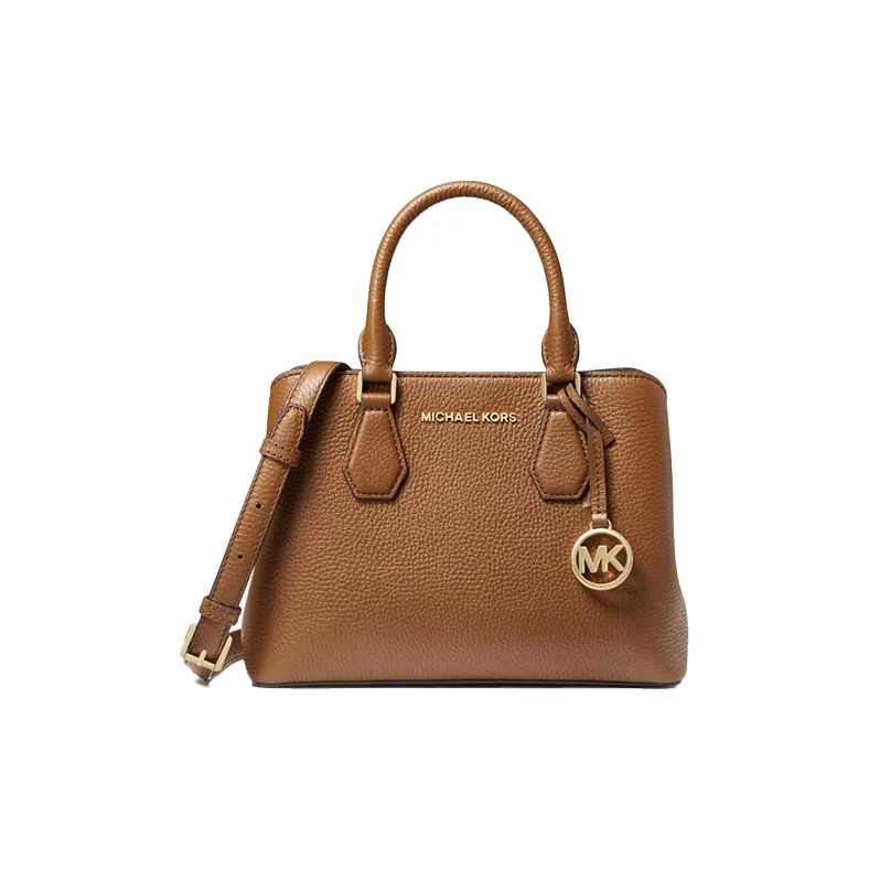 MICHAEL KORS MK Camille Cow Leather Litchi Grain Shoulder Bag, Crossbody Bag, Handbag Trumpets Women's Caramel Brown