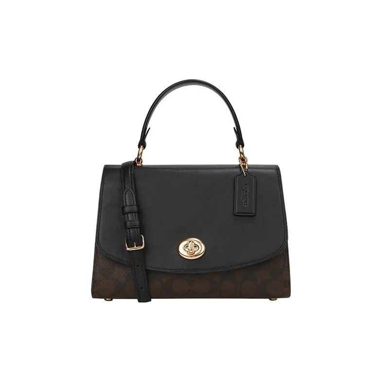 COACH Tilly Canvas With Leather Handbag, Shoulder Bag, Crossbody Bag Medium Size Women's Black