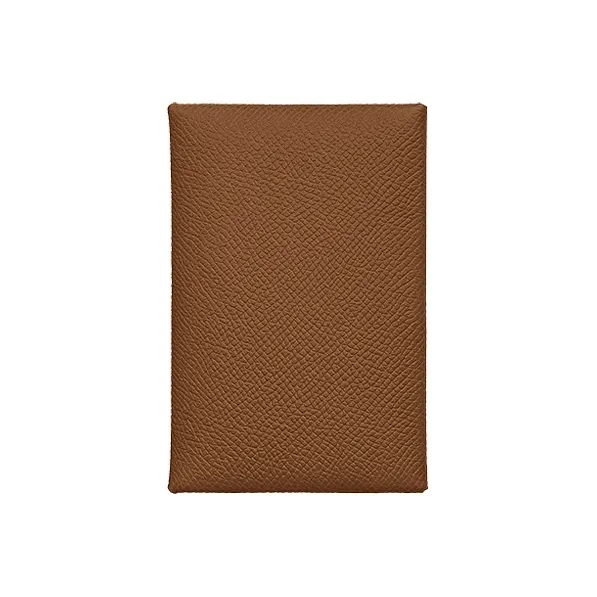 HERMES Calvi Duo Epsom Calfskin Wallet, Card Holder Unisex Gold Brown