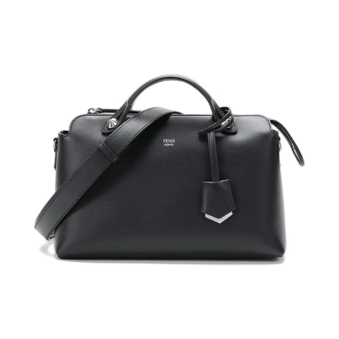FENDI By The Way Series Calfskin Boston Bag Handbags Medium Size Women's Black