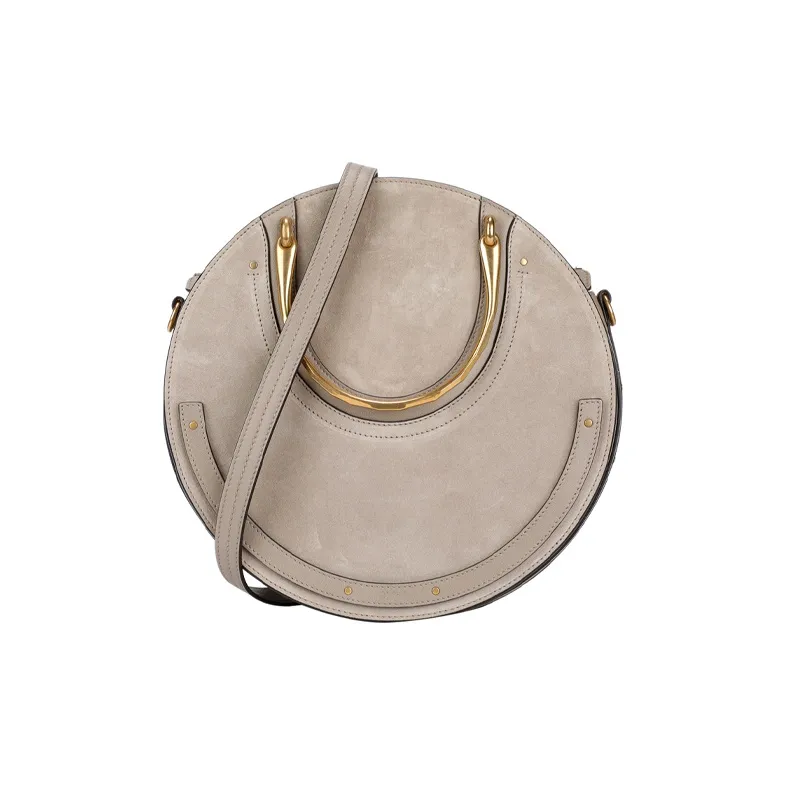 Chloe Cow Leather One Shoulder Handbag Crossbody Bag Medium Size Women's Gray