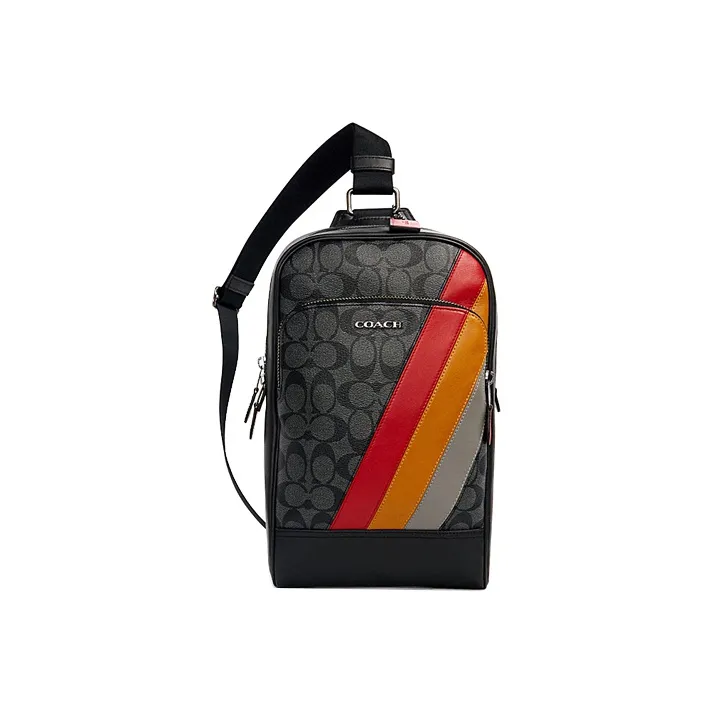 COACH Graham Холст и Кожаная Сумка через плечо Сумка через плечо Sling Большая Мужская Черная и Серая