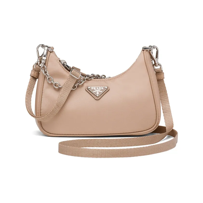 PRADA Nylon Underarm Handbag, Shoulder Bag Women's Flesh Pink