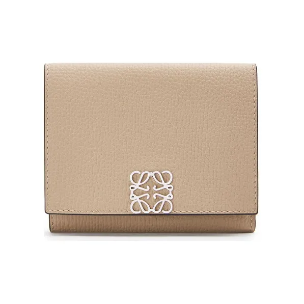 LOEWE Anagram Pebble Texture Calfskin Trifold Wallet Women's Sand