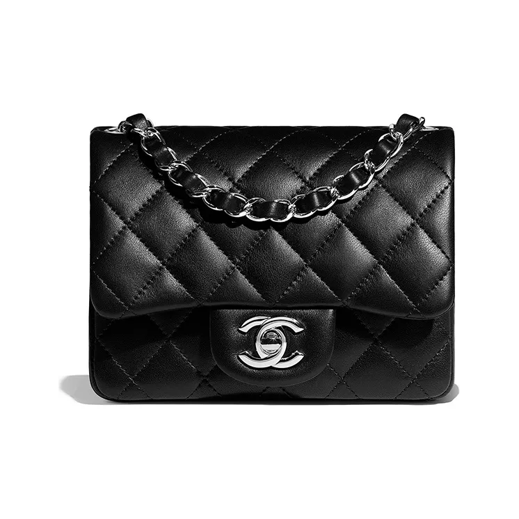 CHANEL Classic Flap CF Lambskin Mini Square Flap Bag, Crossbody Bag, Shoulder Bag Mini Women's Black