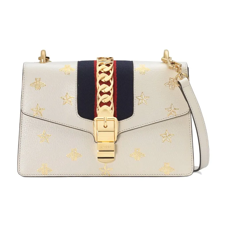GUCCI Sylvie Leather Crossbody Handbag, Shoulder Bag Women's White