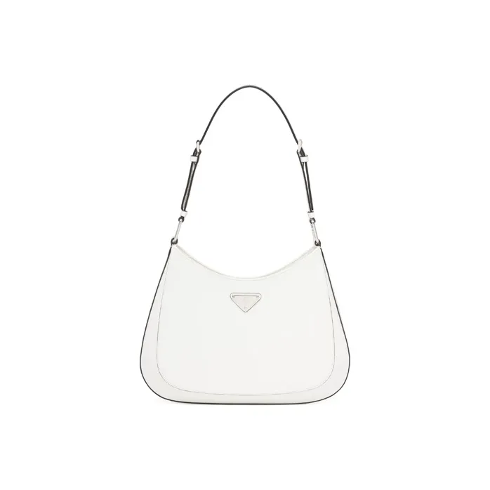 PRADA Cleo Shiny Leather Shoulder Bag Women's White
