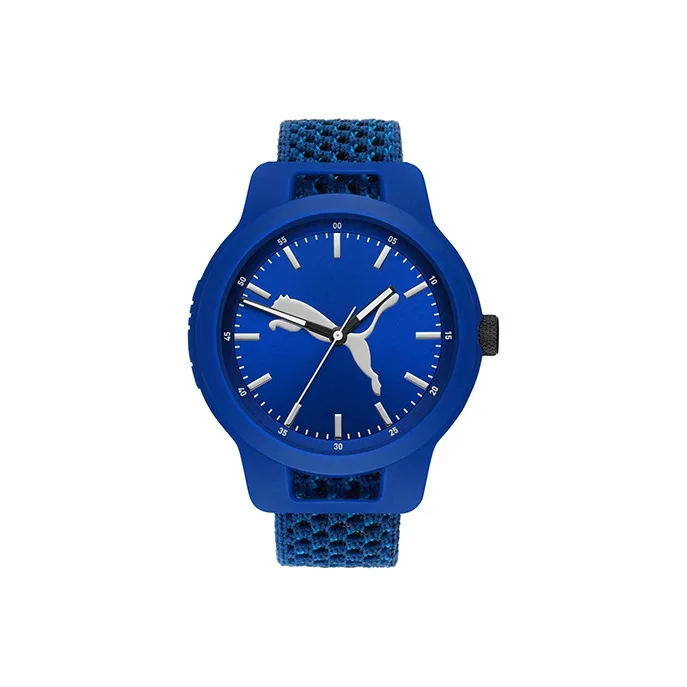 PUMA Reset V1 Series Мужские часы Кварцевый механизм Тканевый ремешок 41 мм 43 мм Синий циферблат Часы P5057