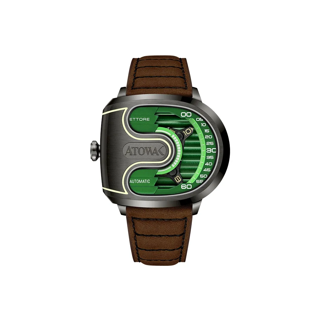 ATOWAK Wind chasing Series Automatic Mechanical Movement Cow Leather Strap Men's Watches Green Dial