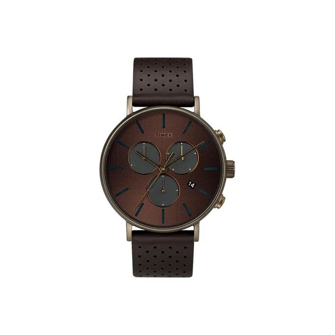 TIMEX Наручные часы Кварцевый механизм Кожаный ремешок Кофейный циферблат Часы Мужские