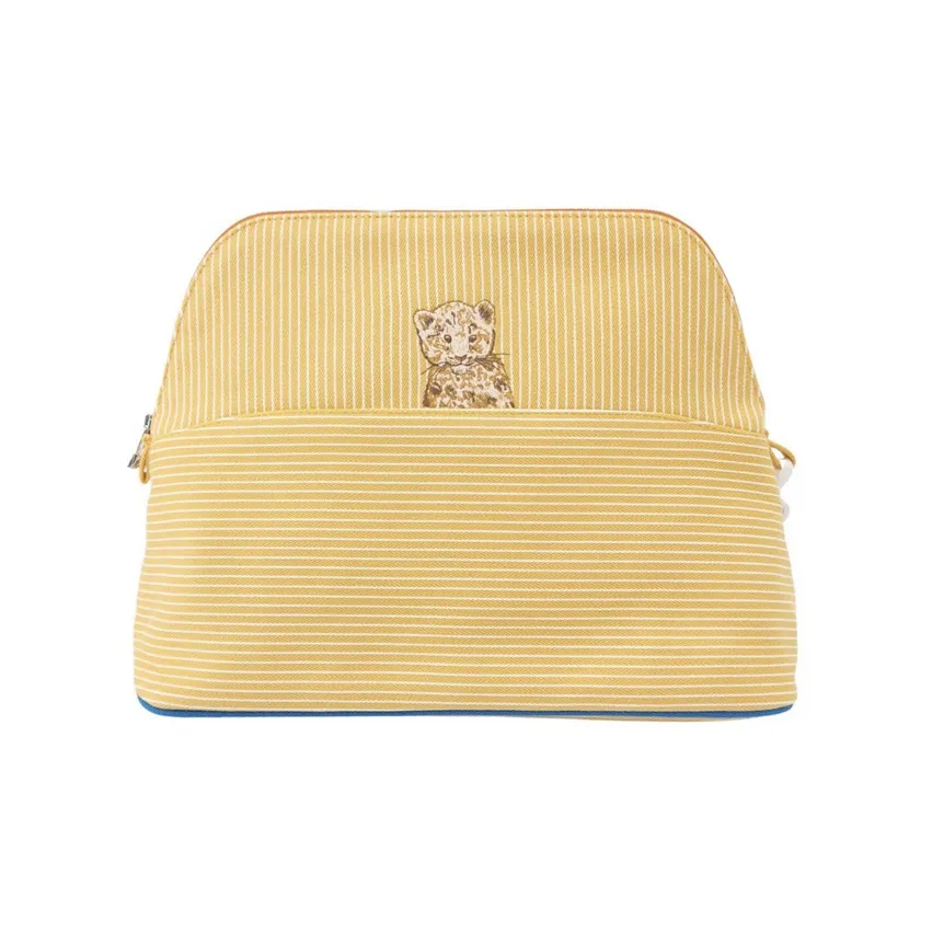 HERMES Cotton Canvas Canvas Bag Storage Bag Clutch Makeup Bag Medium Size Women's Yellow