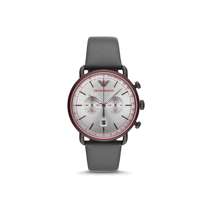 EMPORIO ARMANI Мужские часы Кварцевый механизм Кожаный ремешок Серый циферблат
