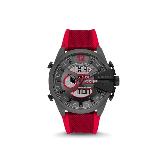 DIESEL Mega Chief Collection Armor Series Наручные часы Кварцевый механизм Силиконовый ремешок Черный циферблат Мужские часы DZ4551