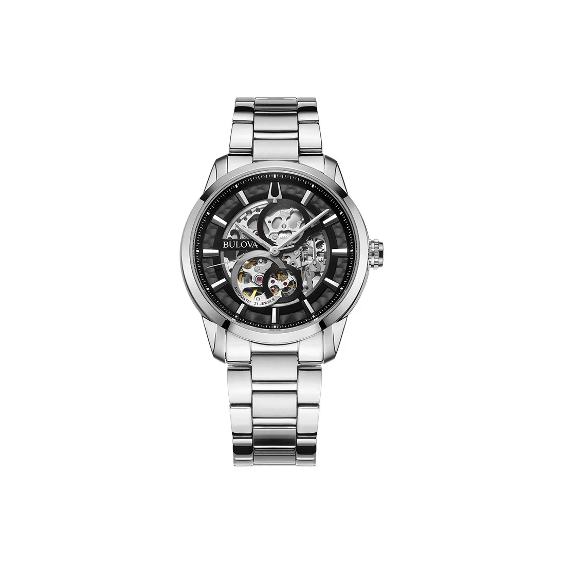 BULOVA Wrist Watch Mechanical Movement Stainless Steel Strap 43mm Black Dial Men's Watches