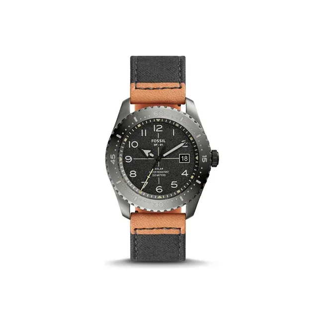 FOSSIL Наручные часы Кварцевый механизм Холст Ремешок 42 мм Черный циферблат Мужские часы