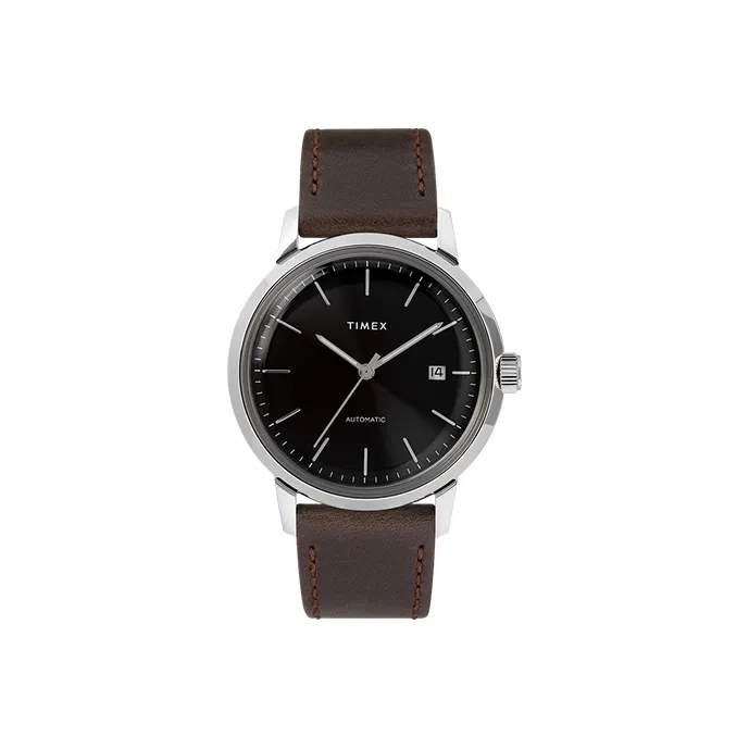 TIMEX Wrist Watch Automatic Mechanical Movement Leather Strap Black Dial Men's Watches