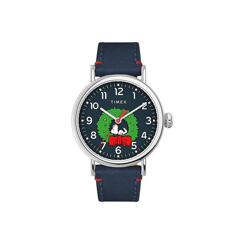 TIMEX PEANUTS Снупи Коллаборация Коллекция Наручные часы Кварцевый механизм Кожаный ремешок 40 мм Синий циферблат Унисекс