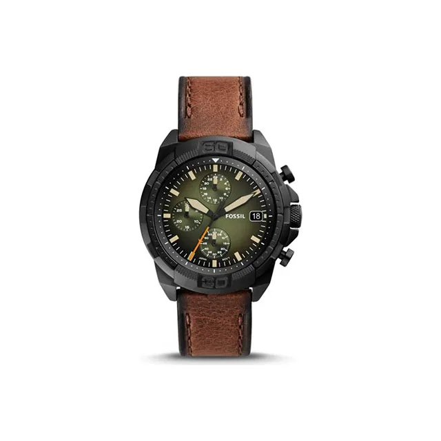 FOSSIL Наручные часы Кварцевый механизм Кожаный ремешок 44 мм Зеленый циферблат Мужские часы