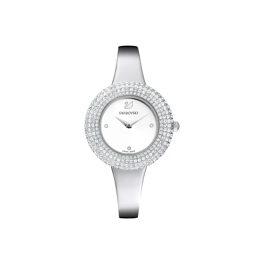 Кристалл Swarovski Rose Collection Наручные часы Кварцевый механизм Ремешок из нержавеющей стали Белый циферблат Женские часы 5483853