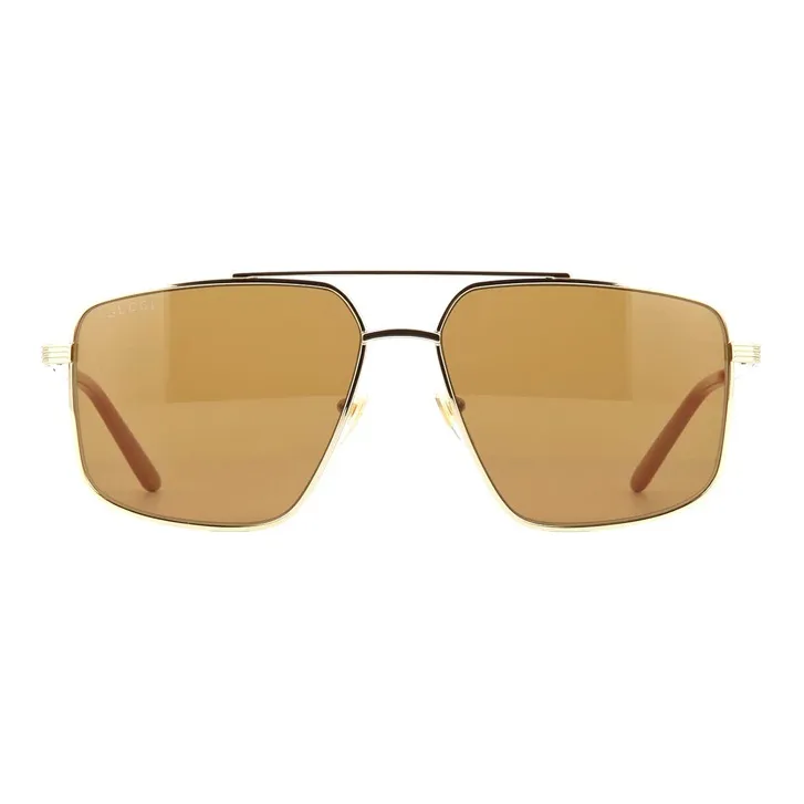 GUCCI Metal Irregular Shape Sunglasses Men's Coffee