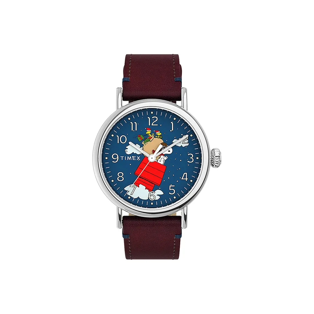 TIMEX PEANUTS Снупи Коллаборация Коллекция Наручные часы Кварцевый механизм Кожаный ремешок 40 мм Синий циферблат Унисекс
