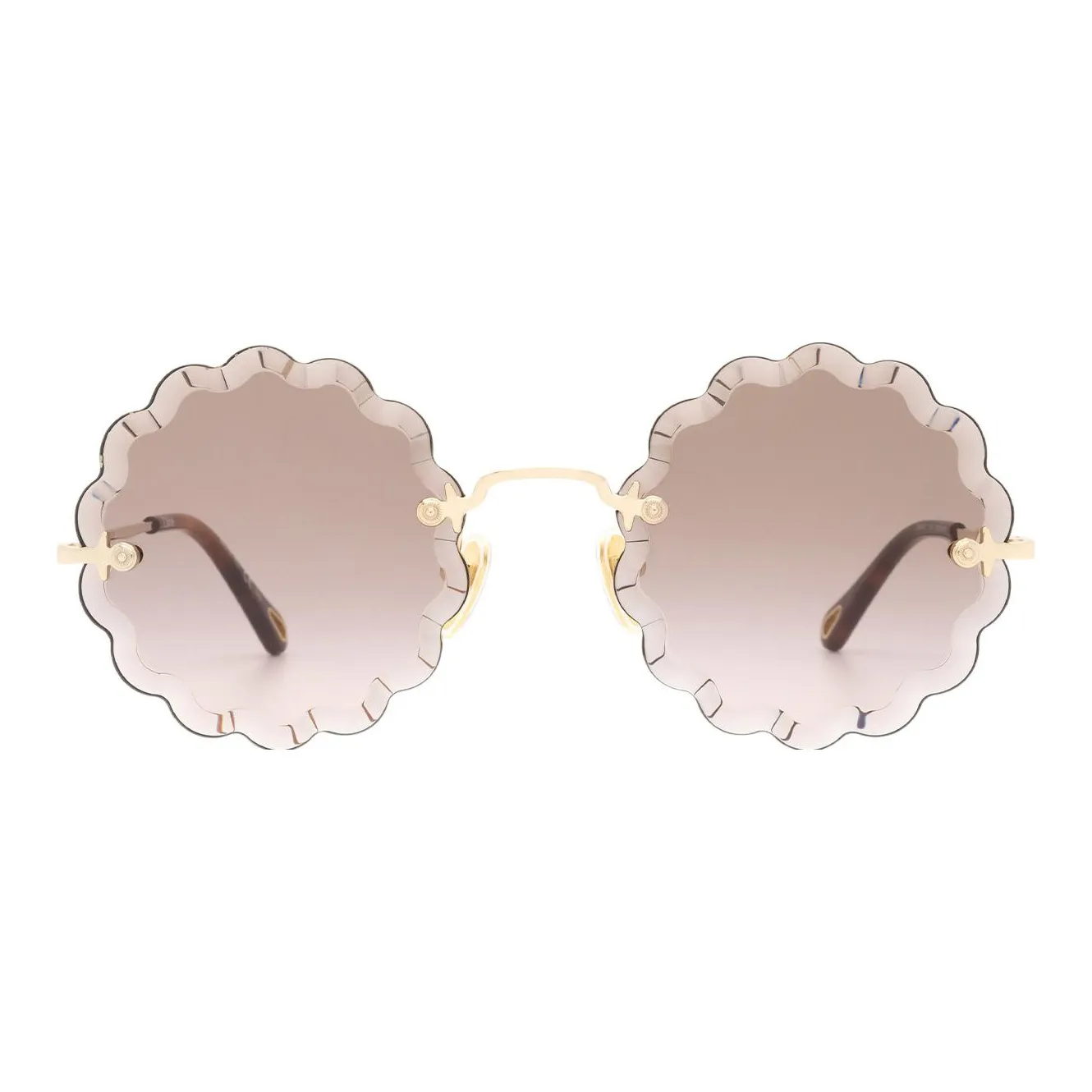 Chloe Women's Lace Trim Metal Round Sunglasses GOLD