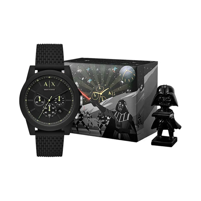 ARMANI EXCHANGEAE ARMANI Наручные часы Кварцевый механизм Силиконовый ремешок Черный циферблат Мужские часы Черный воин Коробка
